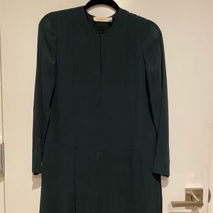 Tory Burch Long sleeve pleated silk dress in hunter green